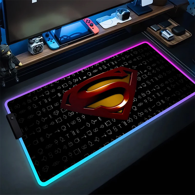 RGB Mouse Pad S-Superman Non-Slip Rubber Edge locking mousepads Game play mats notebook computer With Backlit Home Decor cool