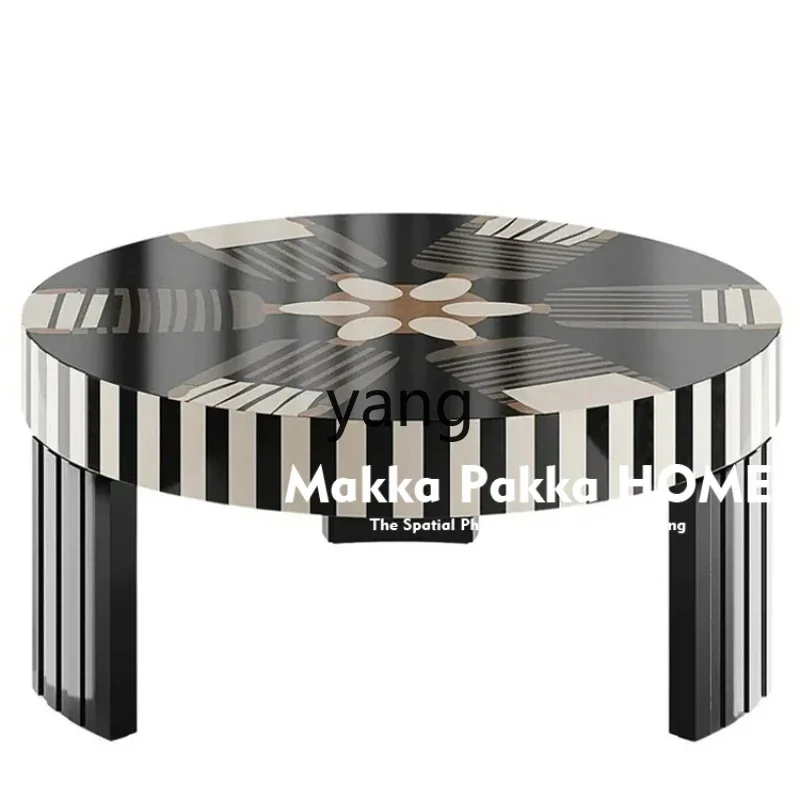 

Yjq Creative Minimalist Hand-Painted round Solid Wood Coffee Table Model Living Room Home Simple Side Table Combination