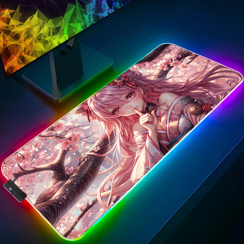 

RGB LED Desk Mat Carpet Desk Accessories Laptop Gamer Mausepad Mouse Pad Cherry Blossom Mousepad Office Mouse Mats Keyboard Pad