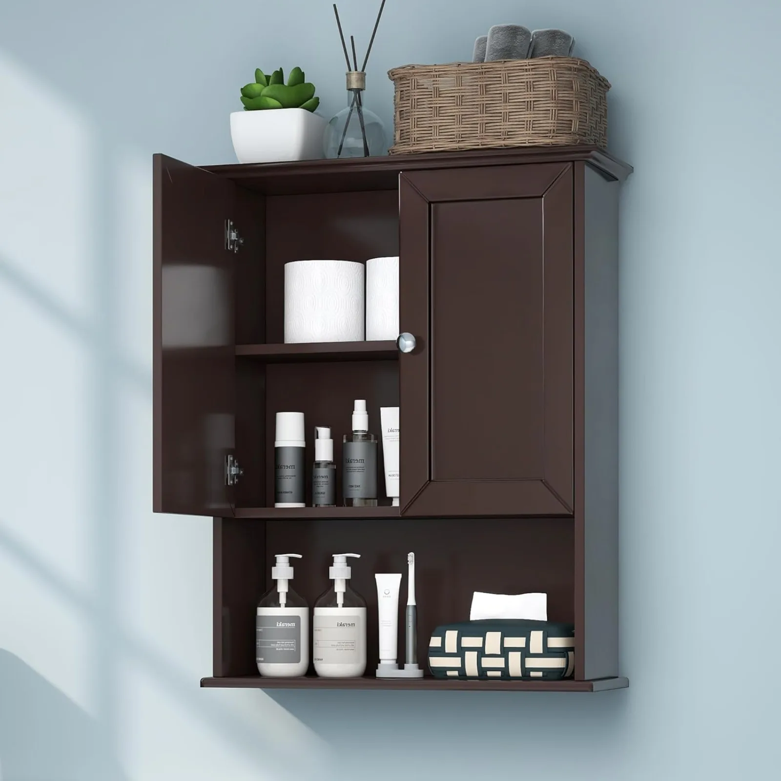 

US Bathroom Wall Cabinet Expresso Over Toilet Storage Cabinets 24x30 in Above Toilet Wood Medicine Cabinets Wall Mounted