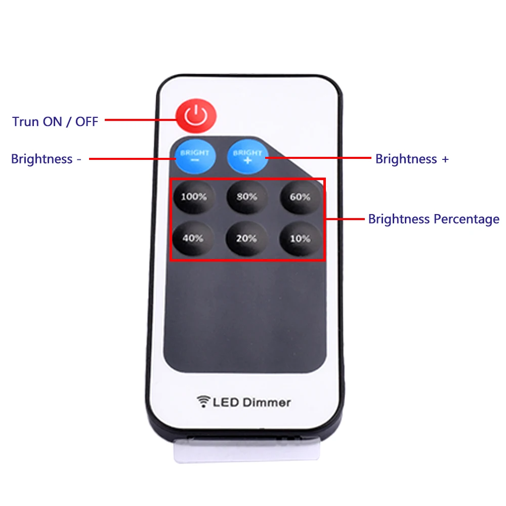 9/11Keys Dimmer Controller DC12-24V 433.92MHz RF Remote For Single Color Neon Tube Led Strip Light 2 Wire Brightness Adjustment