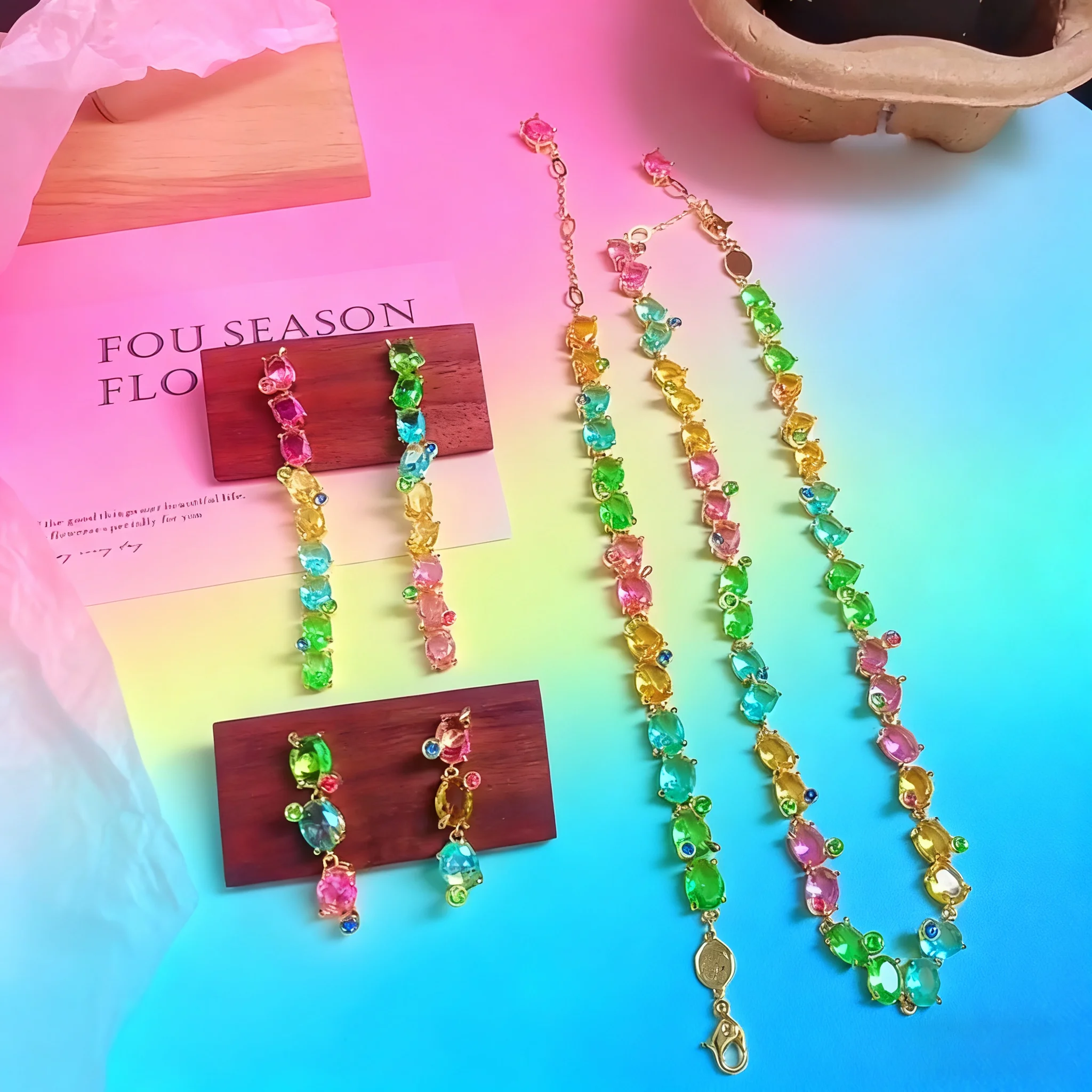 

Цветные конфеты, новые ювелирные изделия, модное роскошное очаровательное ожерелье, серьги, кольцо, браслет, изысканные рождественские подарки на годовщину для женщин, оптовая продажа