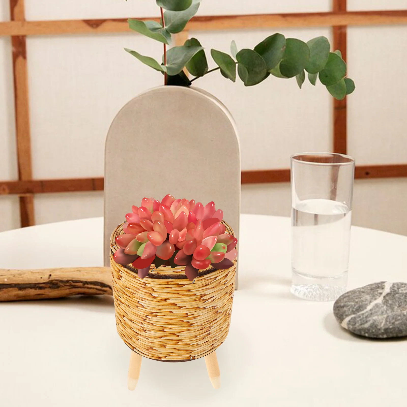 

Rattan Flower Stand Stands for Indoor Plants Decorative Farmhouse Planter Basket Succulent Container Creative Juicy