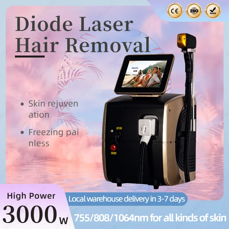 

Diode Laser Hair Removal Machine Painless Laser Depilator 3 Wavelength Laser Hair Removal Device Titanium Diode Laser Epilator