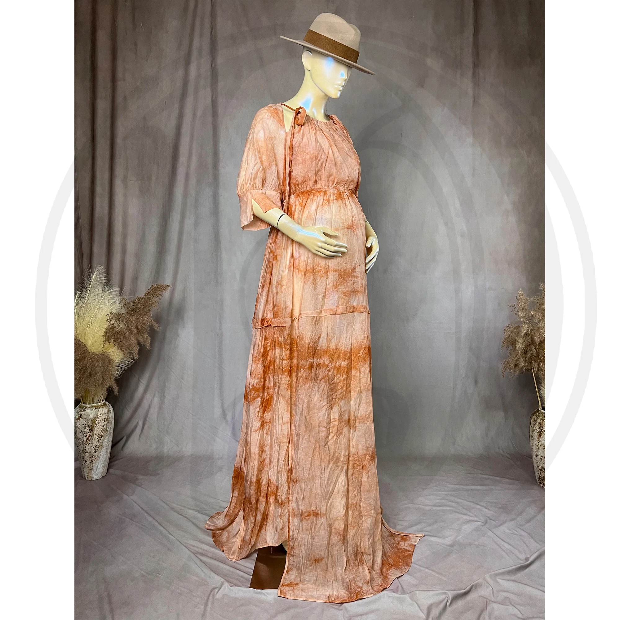 Don&Judy Bohemian Maternity Dress for Photography Tie Dye Side Split Party Long Gown Pregnant Women Babyshower Photo Shoot Prop