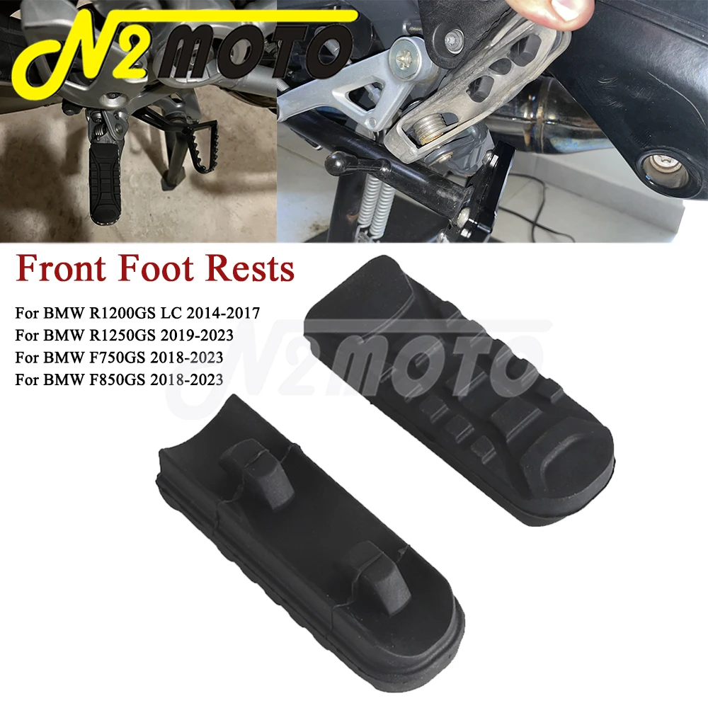 Black Motorcycle Front Footpeg Plate Foot Pegs Pedal Footrest Rubber Cover For BMW F850GS R1250GS R1200GS LC F750GS 2014-2023