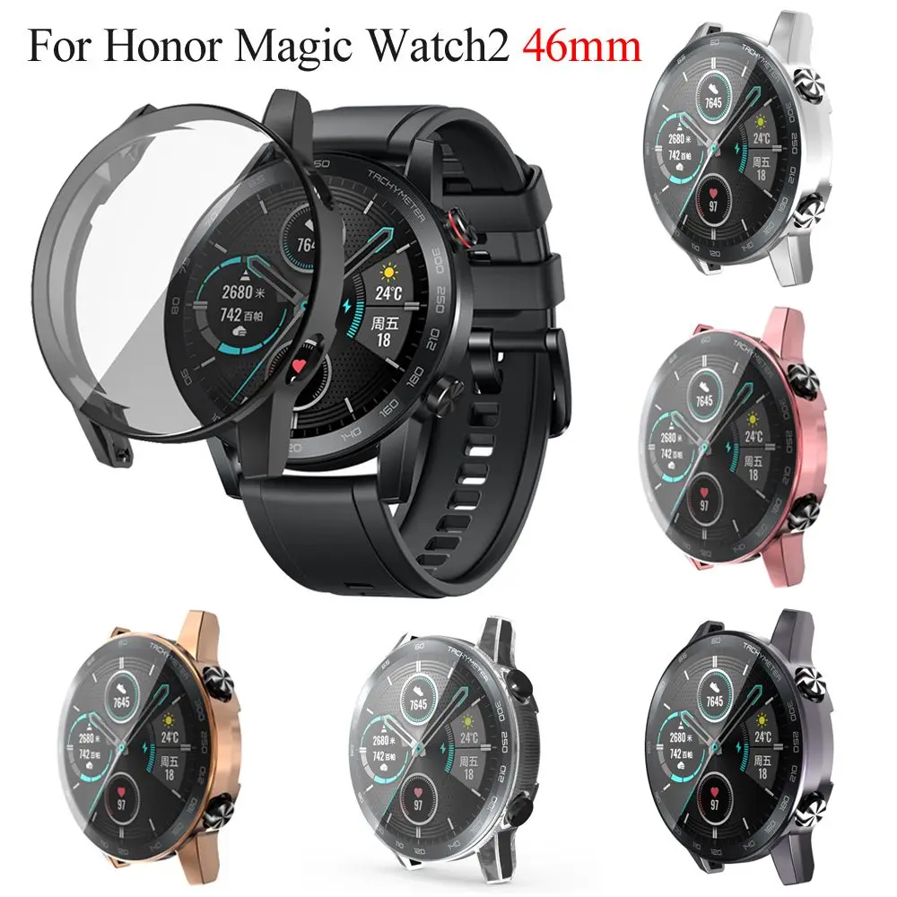 New Ultra Thin Full Cover Plating Soft TPU Watch Screen Protector Case for Honor Magic Watch 2 46mm Smart Watch Accessory Black