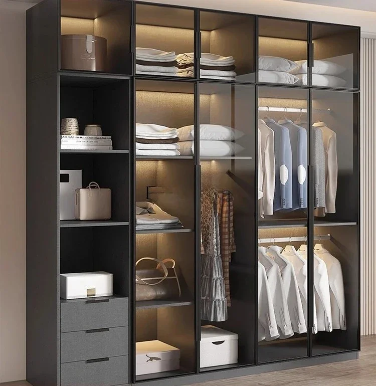 A  Solid Wood Modern Simple Package Installation Light Luxury Storage Two Doors Custom Cabinet Glass
