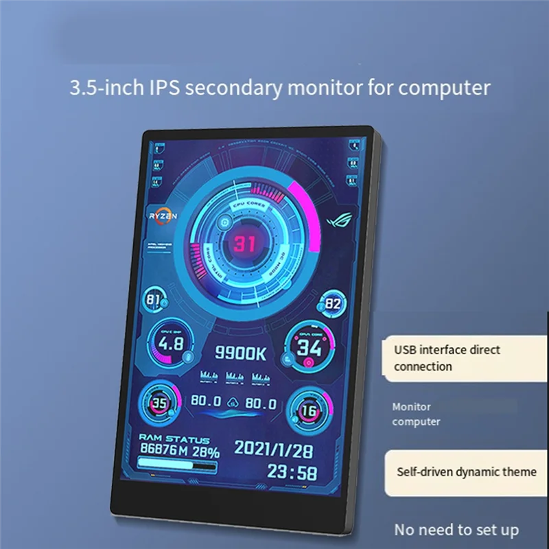 USB 3,5-дюймовый IPS-монитор типа C с дополнительным экраном 320X 480 для компьютера, процессора, графического процессора, оперативной памяти, жесткого диска, свободно AIDA64 Win10 11