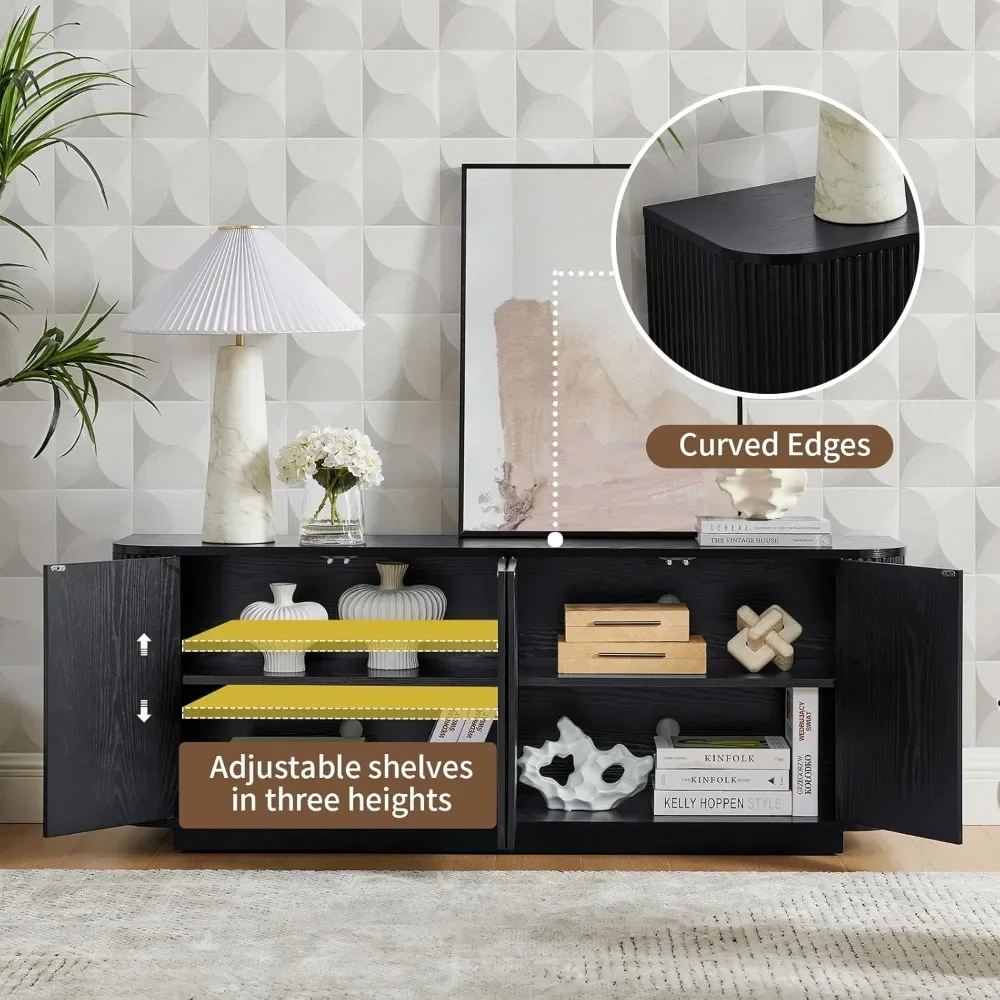 

64 Fluted TV Stand for TVs up to 74 Inch, Modern Entertainment Center TV Console Media Console Credenza Table with Adjustable