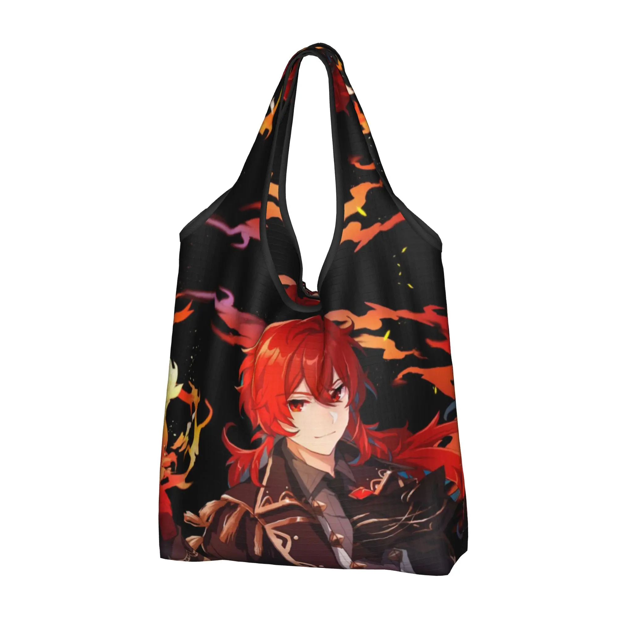 Anime Genshin Impact Grocery Shopping Bags Funny Shopper Shoulder Tote Bag Big Capacity Portable Manga Kawaii  Handbag