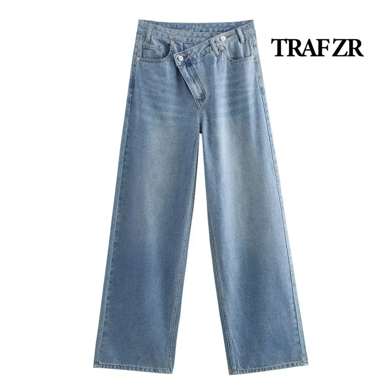 TRAF ZR Denim Trousers High Waisted Pants Cotton Newjeans Autumn Street Jean Ladies Fashion Woman Trousers Women Wide Pants