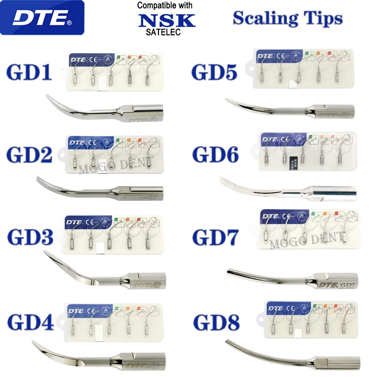 Original Woodpecker DTE Dental Scaler Tips Scaling Tip GD1-GD8 Fit SATELEC ACTEON NSK Ultrasonic Scaler Handpiece
