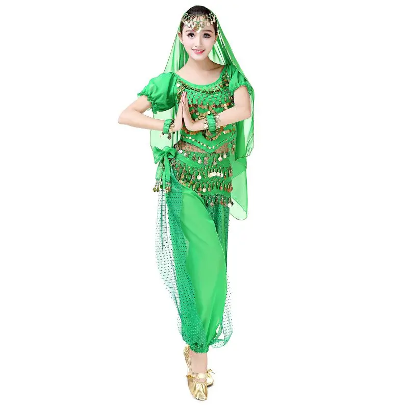 

Adult Belly Dance Chiffon Practice Trousers Costume ﻿Womens Belly Dance Sets Harem Pants Lantern Shiny Sequins Top