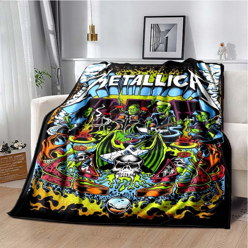 Metallicas Heavy Metal Flannel Throw Blanket 3D Skull Portrait Print Soft Warm Fleece Sofa Bed Camping Rock Fan Gift Home Decor