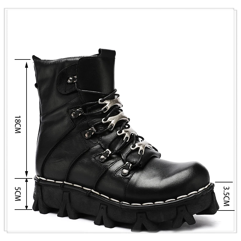 Fashion Men's Cowhide Genuine Leather Motorcycle Boots Gothic Skull Punk Combat Boots Thick Sole Snow Boots Hiking Shoes - view 5