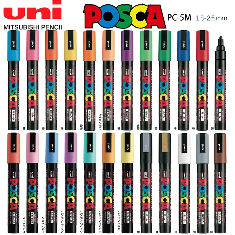 1Pcs Uni Posca Marker PC-5M Acrylic Waterproof Permanent Graffiti Paint Pen for Rock Mug Ceramic Glass Wood Fabric Painting Art