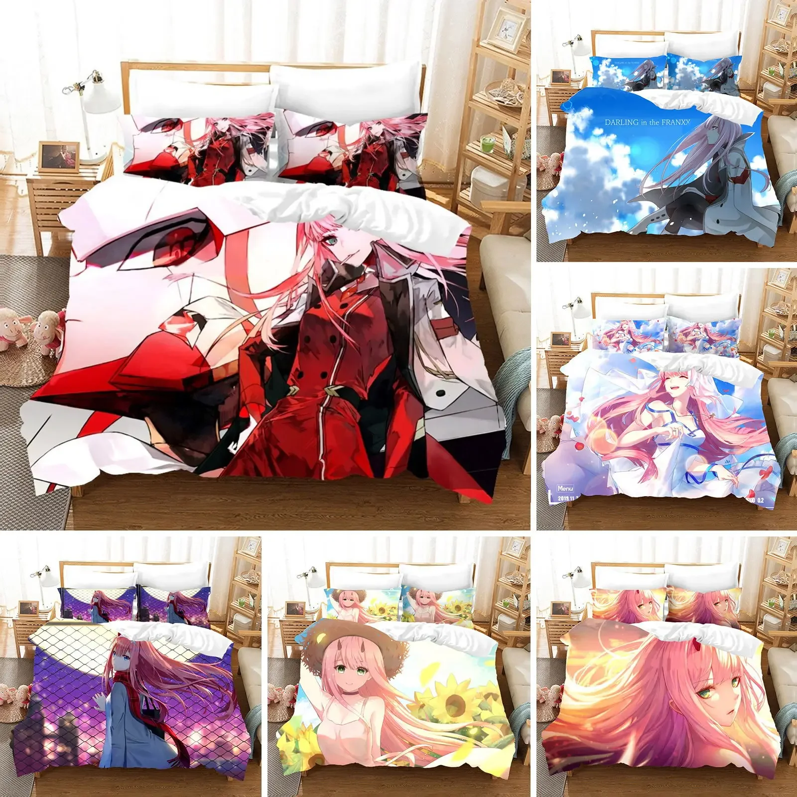 

Anime Darling in the Franxx 02 Zero Two Duvet Cover Bedding Set Double Twin Full Queen King Adult Kids Bedclothes Quilt Cover