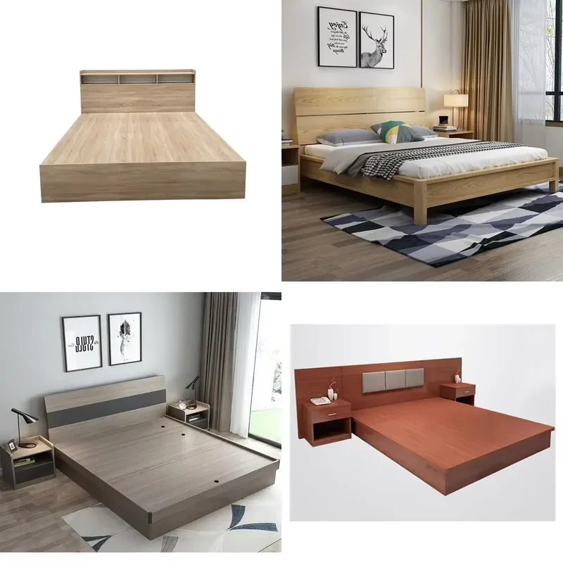 Simple Modern Style Wooden Panel Bed Square Bed for Bedroom