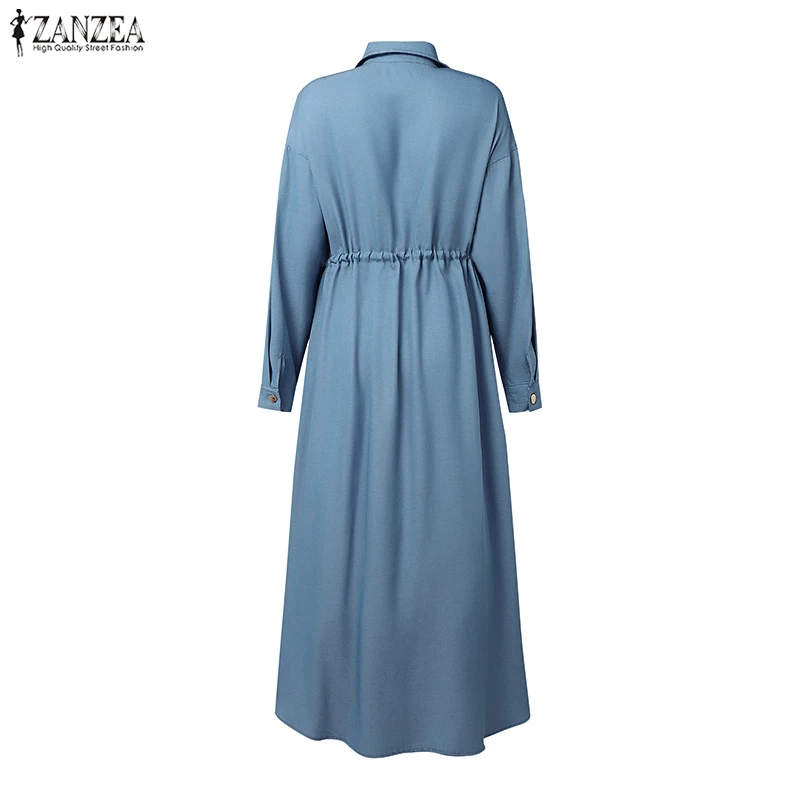 ZANZEA Moda Donna Camicia a maniche lunghe Abiti Risvolto Fasciatura Party Vestido 2025 Autunno Tinta unita Elegante Casual Allentato Vestito estivo