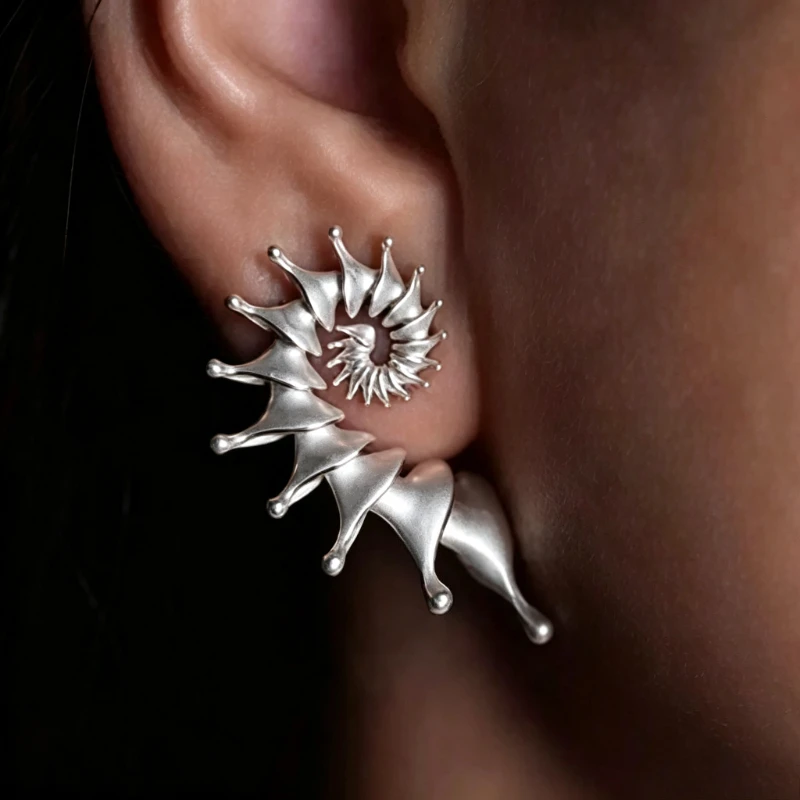 Fashion Personality Stereo Conch Silvery Stud Earrings for Unisex Vintage Punk Style Daily Party Anniversary Jewelry Accessories