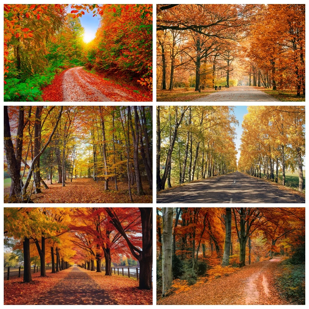 

Autumn Backdrop for Photography Mountain Road Forest Maple Leaves Trees Natural Landscape Baby Portrait Background Photo Studio