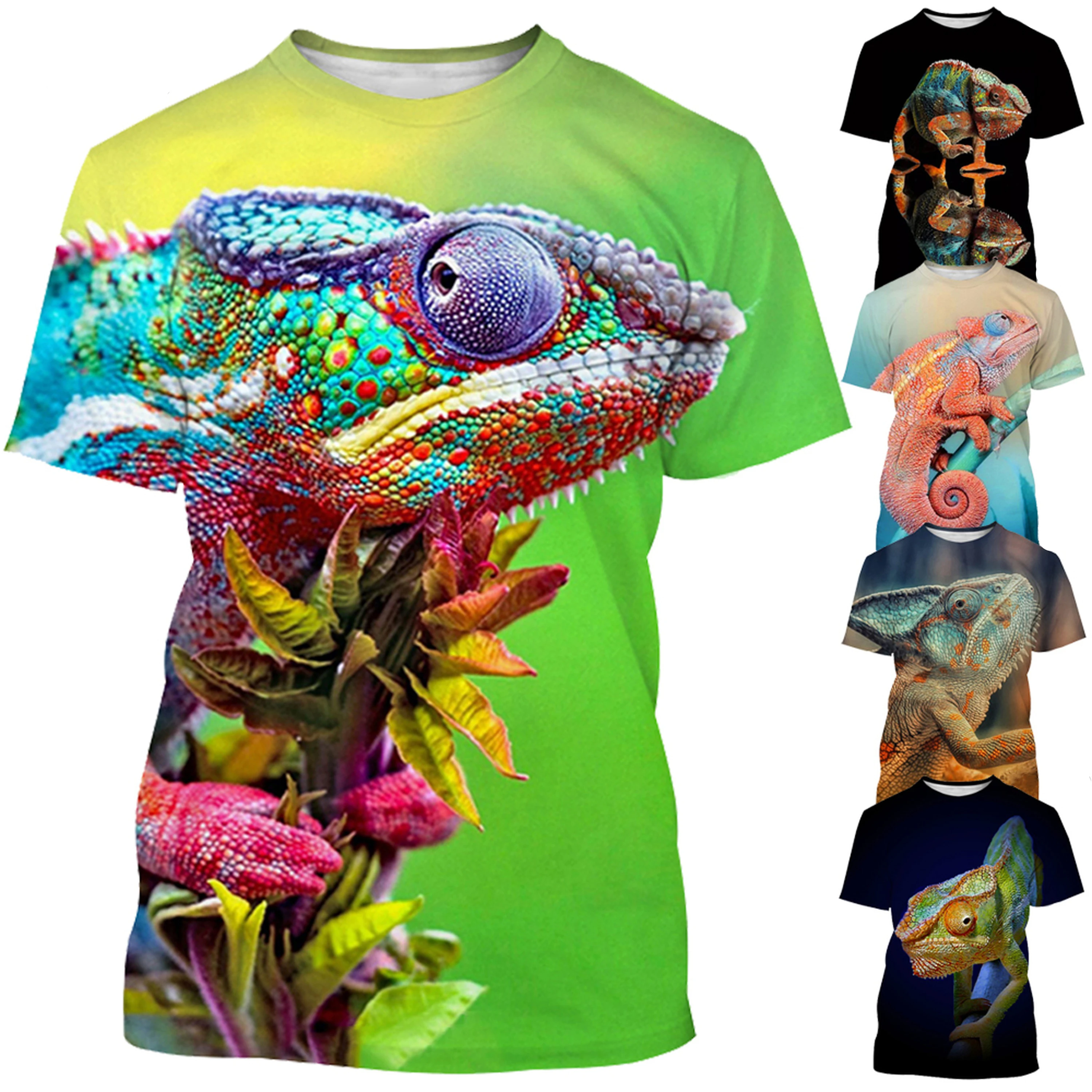 New Fashion Chameleon Men and Women 3D Printing Casual Short-sleeved T-shirt