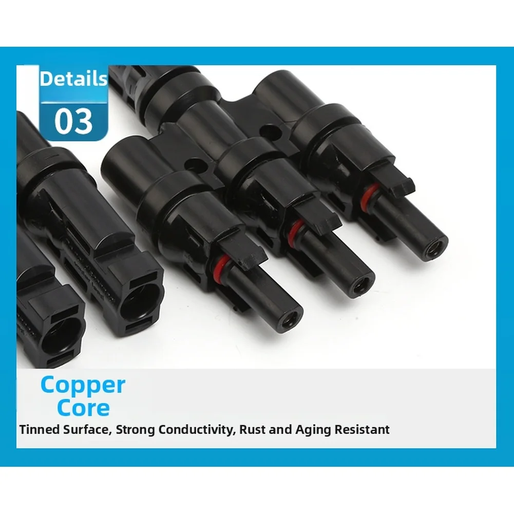 

Waterproof Solar Connector T Type 4 Way 1 to 3 Splitter Adapter for Solar Systems with Heat Resistant Material