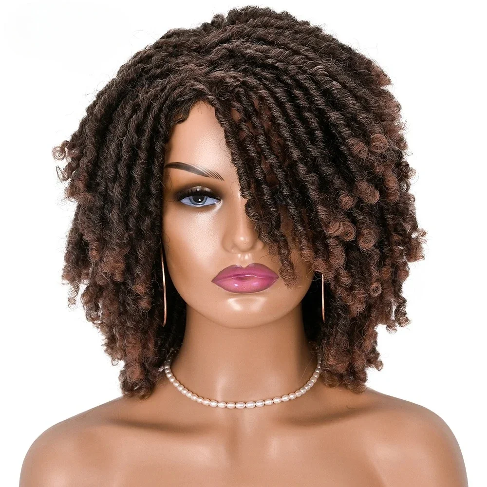 Synthetic Dreadlock Short Curly Big Afro Braided Wigs Faux Locs Crochet Twist Wigs Black Brown BUG African Short Wigs