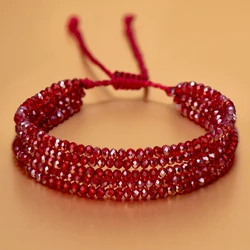 Crystal Bead Bracelet Natural Stone String Woven Ladies Summer Accessories Red For Women Fashion Handmade Jewelry Party Gift