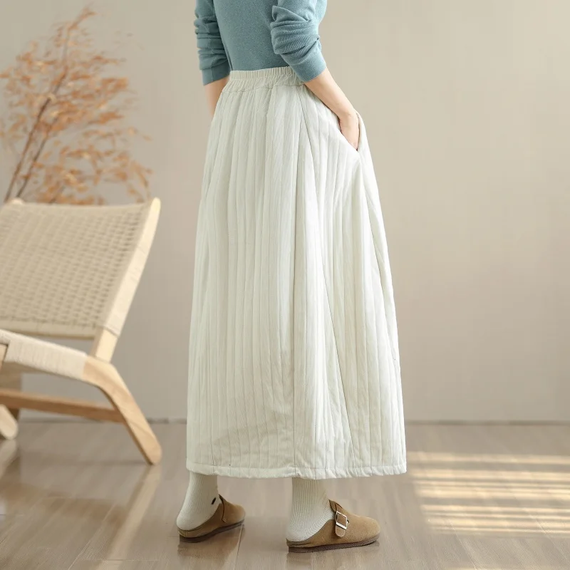 Lichtgewicht Winter Zacht Katoen Flanel f-lengte Rok Dames Corduroy Thi Lange A-lijn Rok Artistieke Sle Ciwalk