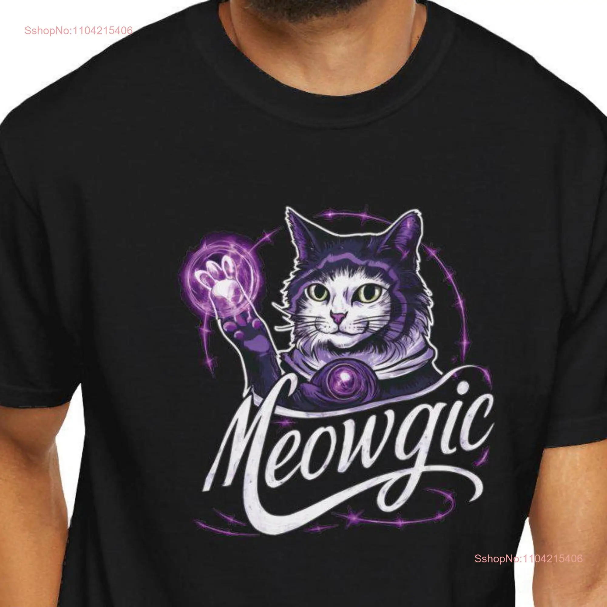 Funny Cat T shirt Lover Meme Dad Mom Meowgic Halloween Magic Mystic for Childless long or short sleeves