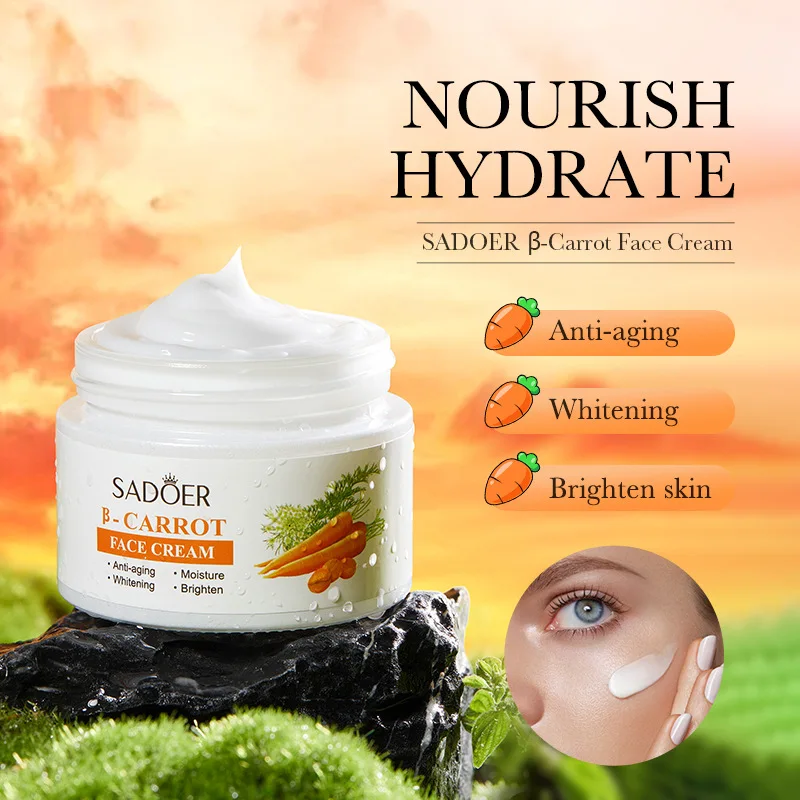 SADOER β Carrot Face Cream Moisturizing Shrink Pores Repair Dry Oil Skin Fade Fine Lines Hydrating Whitening Dull Skin Care 50g