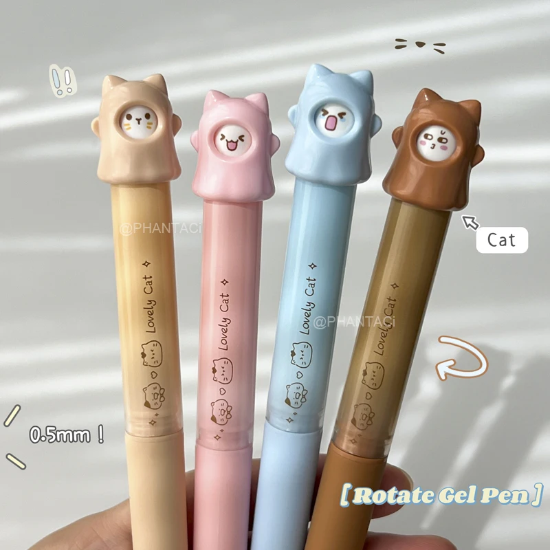 

4 шт./компл., вращающаяся гелевая ручка с креативным котом, 0,5 мм, черная ручка для письма, поворотная для изменения узоров, офисные принадлежности, милая гелевая чернильная ручка, новая