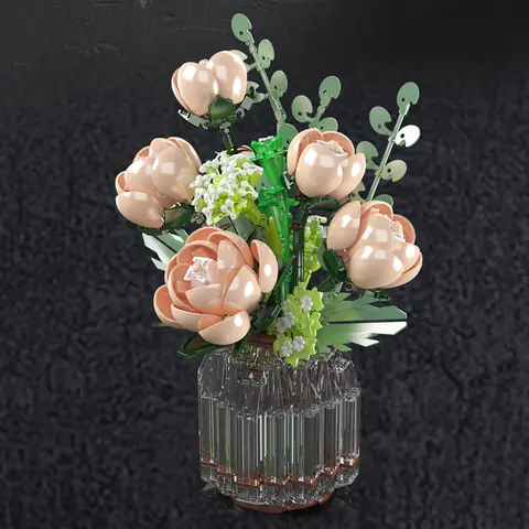Knew Built Svarta Rosblommor Byggstenar 3D-modell Bukett Röda Gula Blommor Tegelsten Present Heminredning Barnleksak med Ask 10 best sales bukett tegelsten - №10