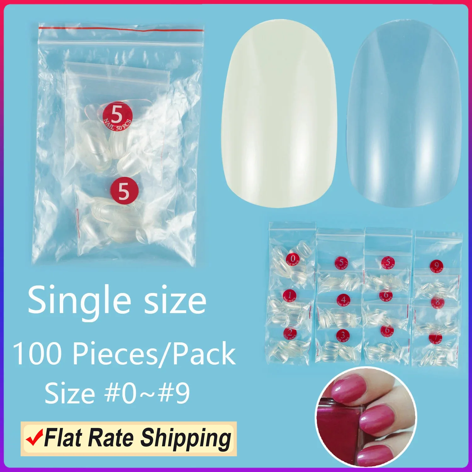 

Middle Round Shape 100 Pieces Single Size False Nail Tips 10 Sizes Available Full Cover Refill Fake Nail Size 4 5 6 Small Nails