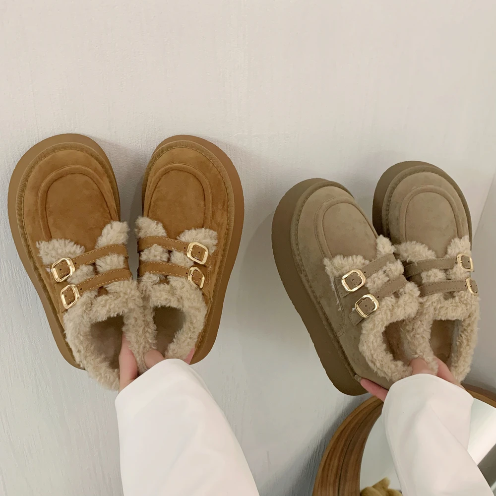 

NEW Suede Women Fur Snow Boots 2026 Winter Warm Loafers Shoes New Designer Short Plush Cotton Boots Platform Fashion comfort