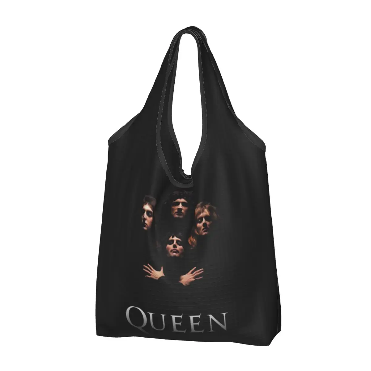 Custom Freddie Mercury Queen Band Shopping Bags Women Portable Large Capacity Grocery Shopper Tote Bags