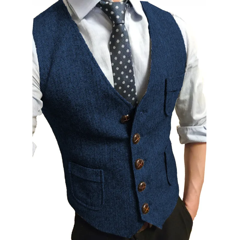 Men\'s Suit Vests Herringbone Tweed Tweed V Neck Formal Business Vest Waistcoat Groosman For Wedding For Jacket