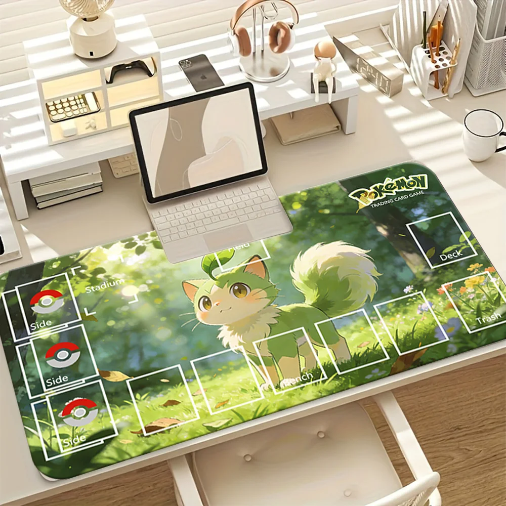 

Cute Sprigatito Pokemon TCG Playmat, Large Gaming Mouse Pad with Card Zones, Non-Slip Desk Mat for Trading Card Game