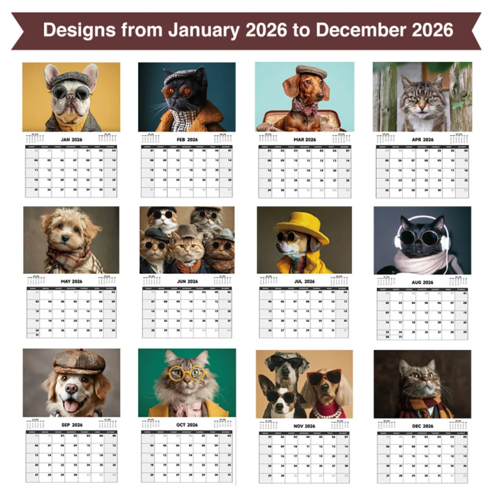 2026 A4 Wall Calendar Cats Dogs Monthly Calendar Check-in Message Planner Calendar For Home Office School Planning Scheduler