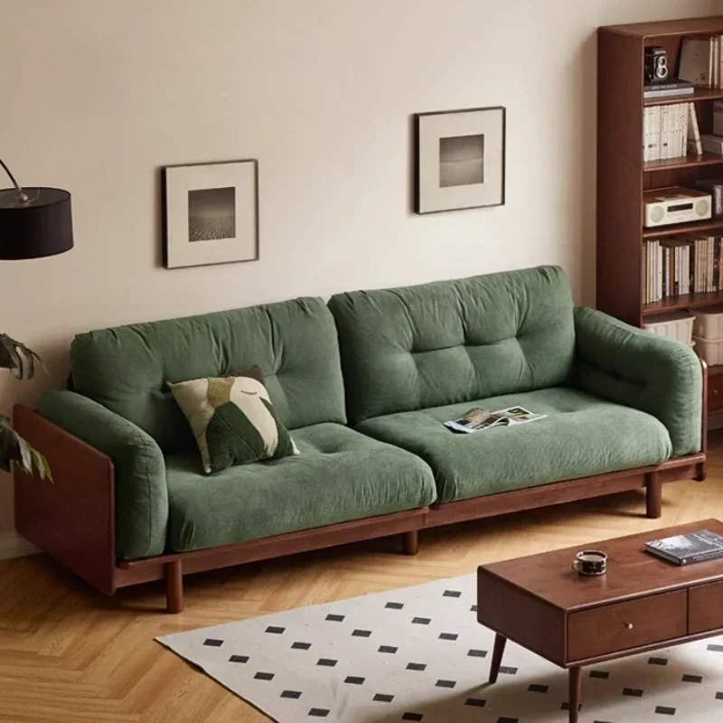 Home Furniture Solid Wood Three Person Sofa Nordic Corduroy Fabric Living Room Sofas Couch Convertible Sofa Compressed Armchair
