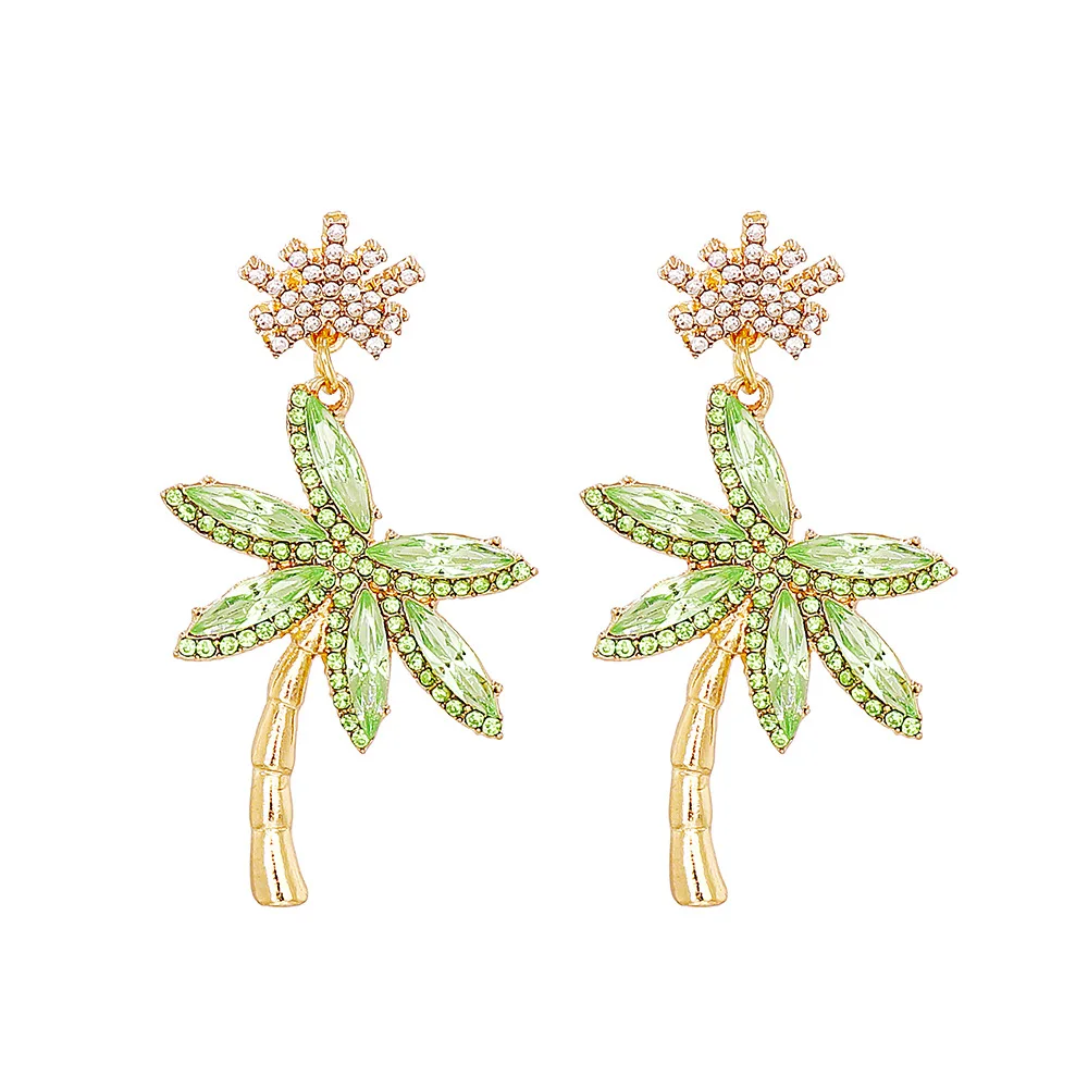 

New in Rhinestone Coconut Tree Earrings for 2024 Trend Statement Plant Jewelry Women Summer Holiday Party Earrings ﻿