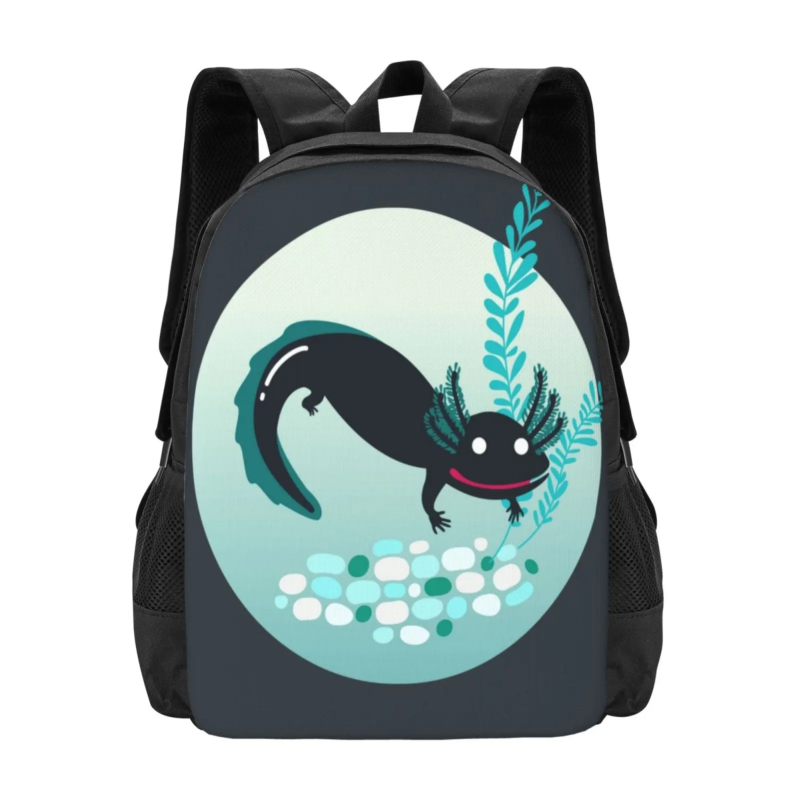 A Lotl Axolotl-mochilas escolares de viaje para ordenador portátil, con diseño de patrón, criaturas acuáticas subacuáticas, de color verde azulado raro