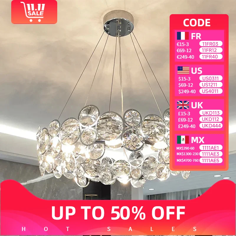 

Modern Luxury K9 Crystal Chandeliers Ring Chrome Lustre Cristal Ceiling Pendant Lamp Fixtures Living Home Decoration Lighting