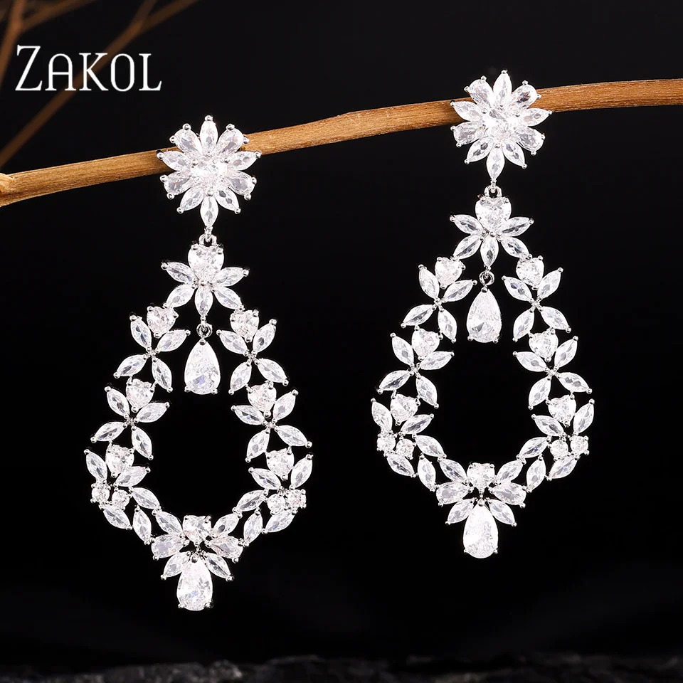 

ZAKOL Exquisite AAA Cubic Zirocnia Brilliant Drop Earrings Luxury Bride Wedding Earring Fashion Party Jewelry for Women