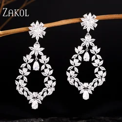 ZAKOL Exquisite AAA Cubic Zirocnia Brilliant Drop Earrings Luxury Bride Wedding Earring Fashion Party Jewelry for Women