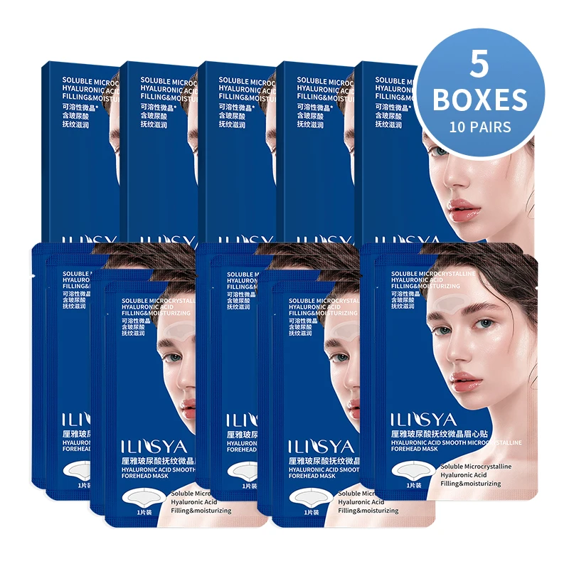 5 Boxes(10 PCS)Micro Needle Forehead Anti-Wrinkle Patches Hyaluronic Acid Anti-Aging Frown Lines Treatment Forehead Line Removal