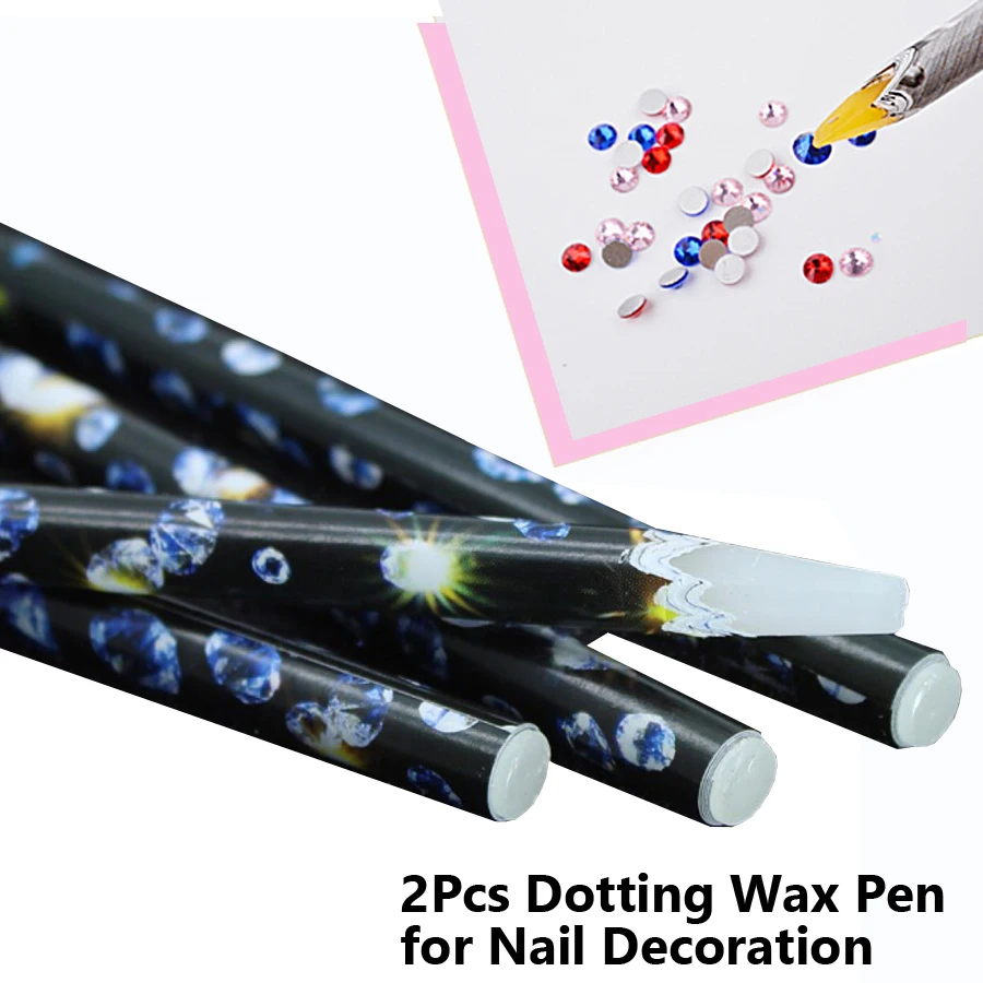 2Pcs Sticky Wax Rhinestone Picker for Nail Art, Dotting Wax Pen, Apply Gems and Crystal Pick Up Tool