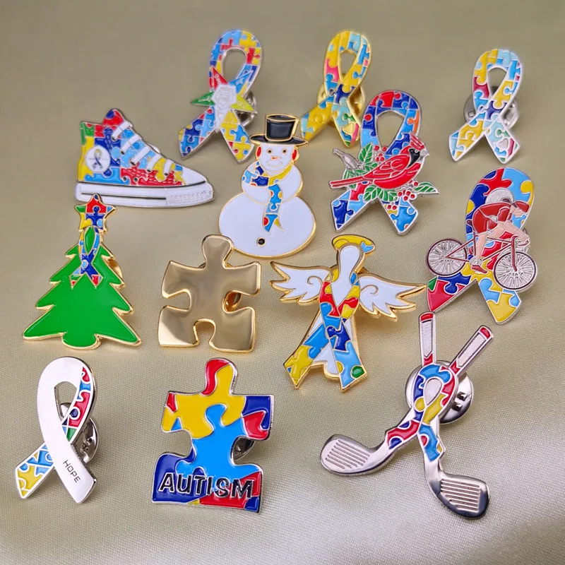 Autism Awareness Eastern Star Golf Clubs Christmas Tree Snowman Cardinal Bird Heart Hope Angel Jigsaw Puzzle Ribbon Lapel Pins